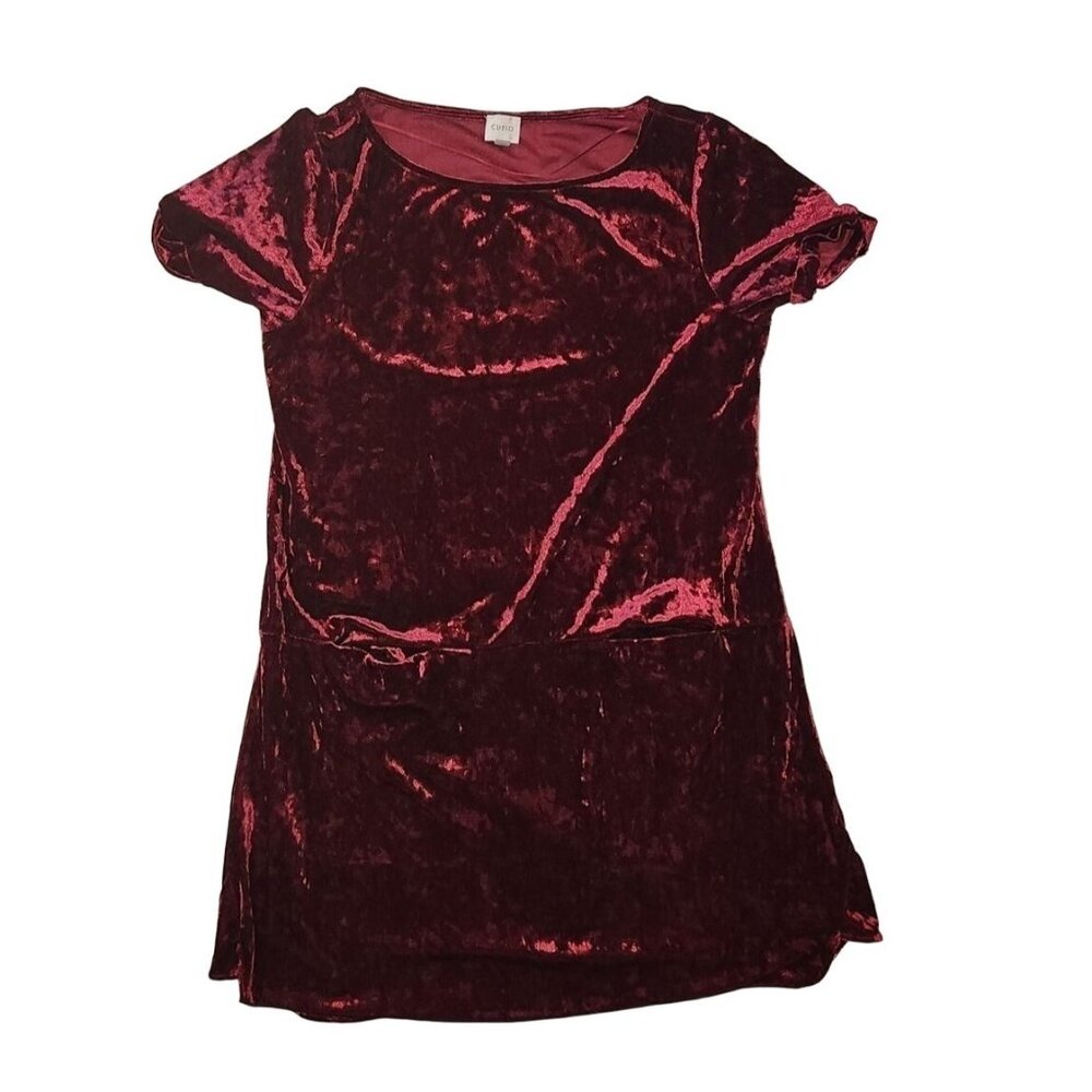 Cupio Crushed Velvet Burgundy Short Sleeve Dress XL